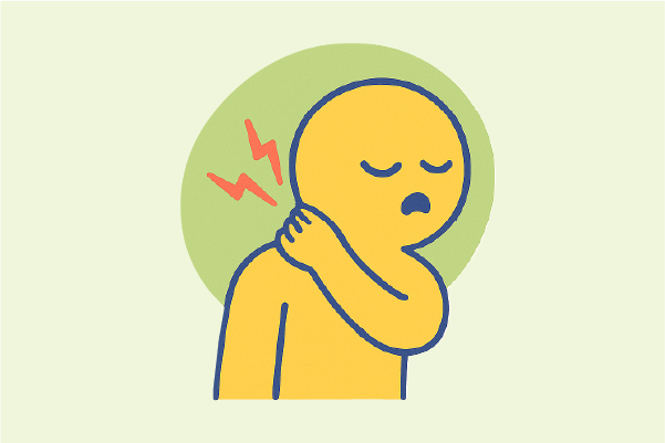 Ilustración minimalista de una figura sosteniéndose el cuello con expresión de dolor, símbolo del dolor cervical o rigidez de cuello.