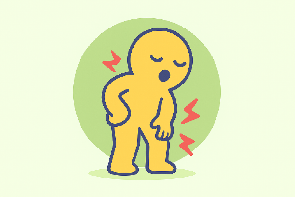 Ilustración de una figura amarilla con expresión de molestia, con dolor articular en varias zonas del cuerpo